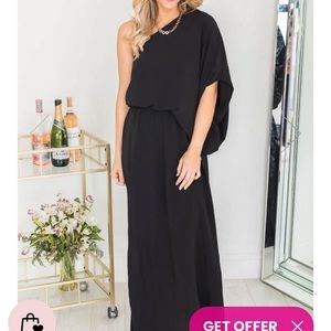 Pink Lily Black FOUND MY FOREVER BLACK ONE SHOULDER MAXI DRESS